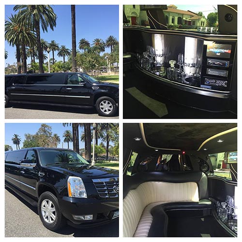 A collage of pictures with a limo