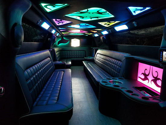 A picture of the inside of a limo.